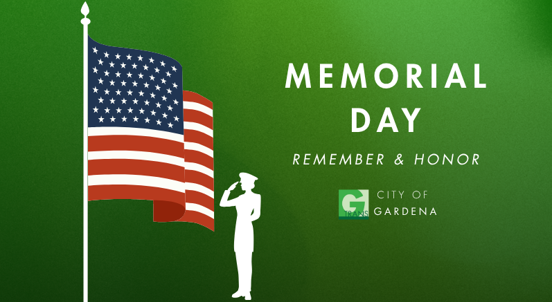Graphic of solider saluting the United States flag in remembrance of Memorial Day.